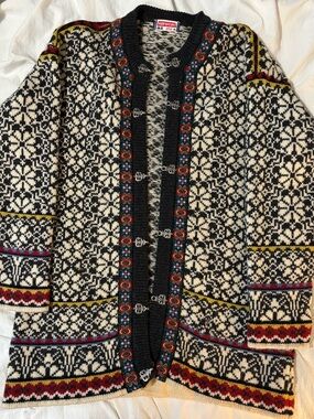 Patterned Wool Cardigan Sweater